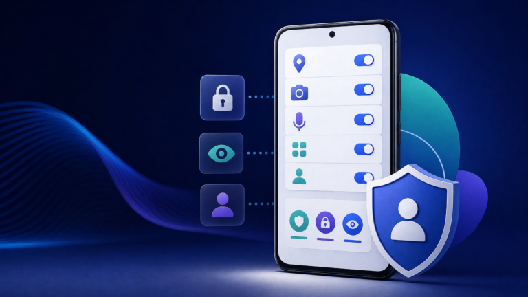 Android privacy settings for location, camera, microphone, and app permissions