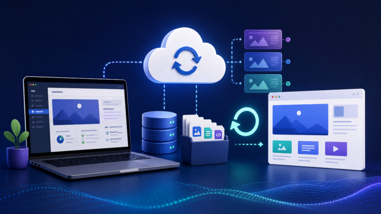 Backing up website files and database to the cloud before restoring a WordPress site