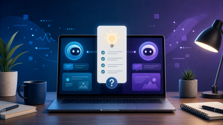 Two AI assistant concepts compared on a laptop for beginners