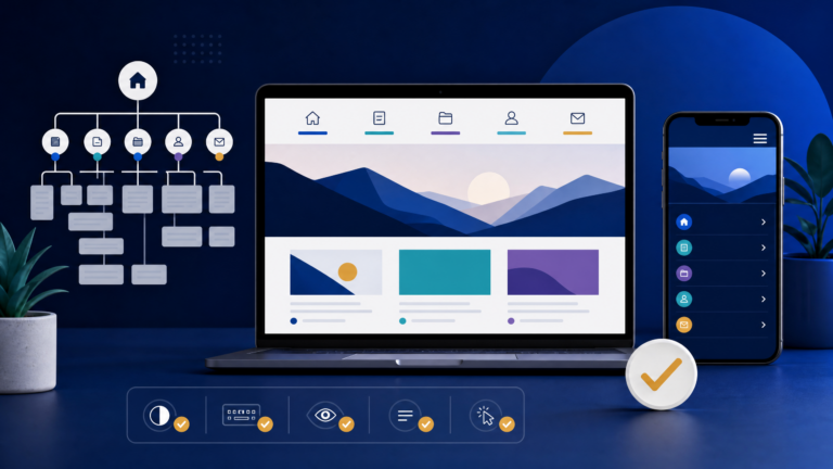 Clean website navigation menu organized across desktop and mobile screens