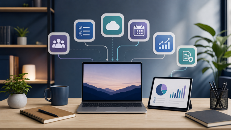 Alt text: Free software tools organized for a small business workflow