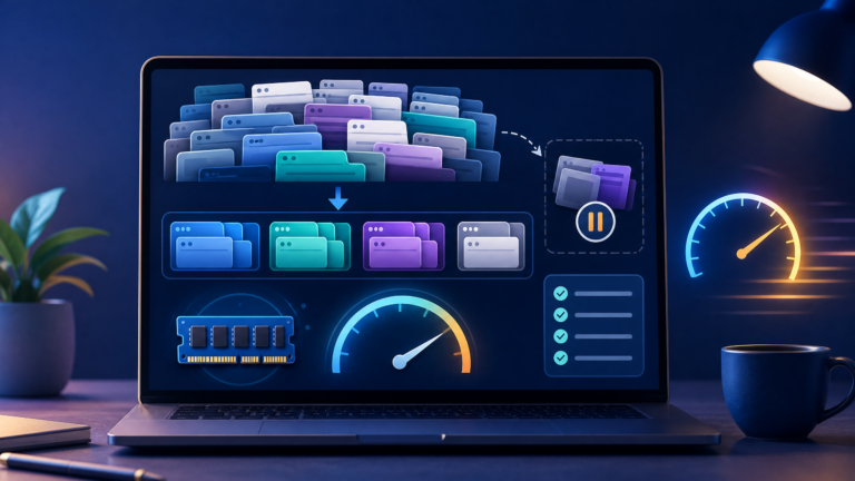Organizing browser tabs and improving computer performance on a laptop