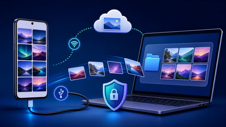 Transferring photos from an Android phone to a computer using USB and cloud backup