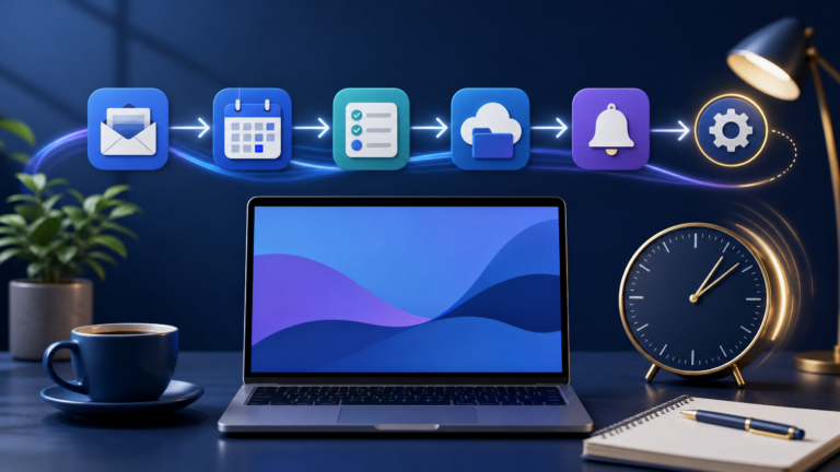 Simple digital workflow connecting email, calendar, tasks, cloud storage, and reminders