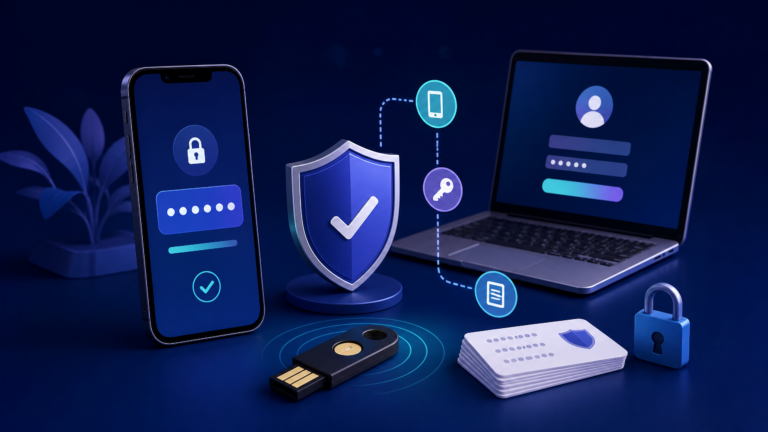 Two-factor authentication using a smartphone, security key, and backup codes